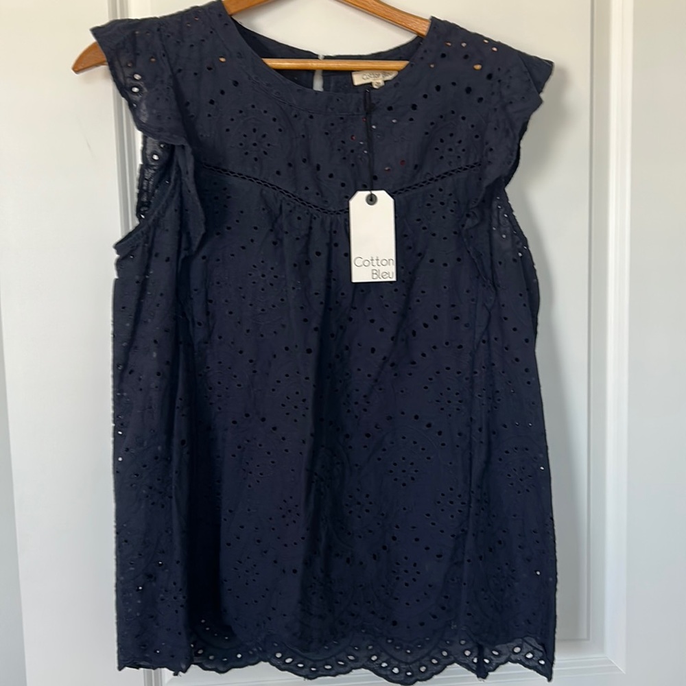 Cotton Bleu eyelet blouse women size medium
